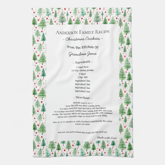 Family Recipe Heirloom Text Christmas Kitchen Towel (Vertical)