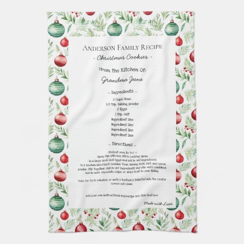 Family Recipe Heirloom Text Christmas Ornament Kitchen Towel