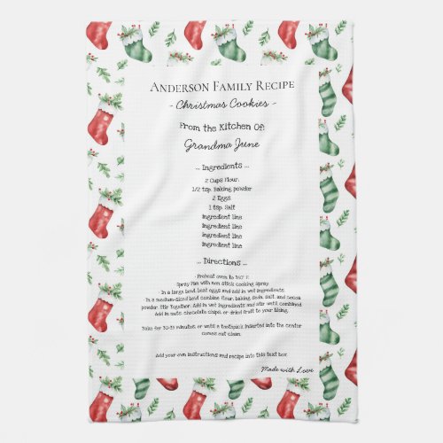 Family Recipe Heirloom Text Christmas Stocking Kitchen Towel