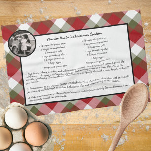 Family Recipe Holiday Keepsake Plaid Photo Gift Kitchen Towel