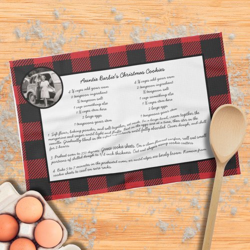 Family Recipe Holiday Keepsake Red Buffalo Plaid Kitchen Towel