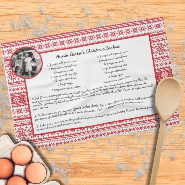 Family Recipe Holiday Red White Scandinavian Photo Kitchen Towel (Creator Uploaded)