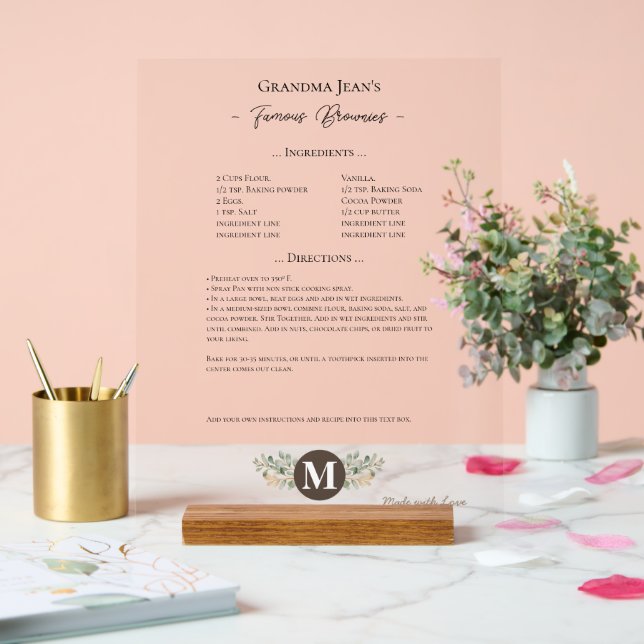 Family Recipe Keepsake Clear Acrylic Sign (Wedding)