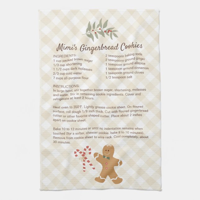 Family Recipe Keepsake Cookie Recipe Tea Towel (Vertical)
