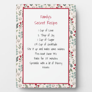 Family Recipe Keepsake Holiday Plaque