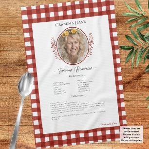 Family Recipe Keepsake Photo Gingham Kitchen Towel