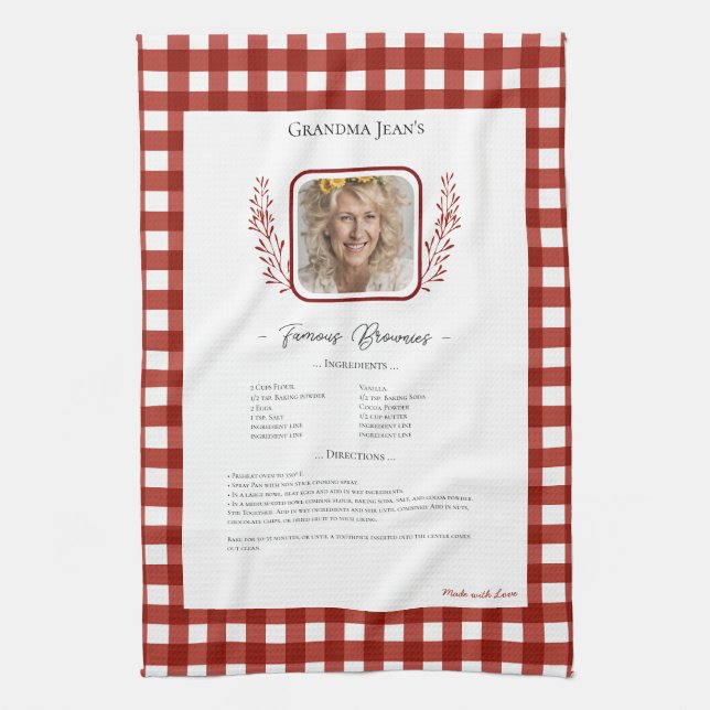 Family Recipe Keepsake Square Photo  Kitchen Towel (Vertical)