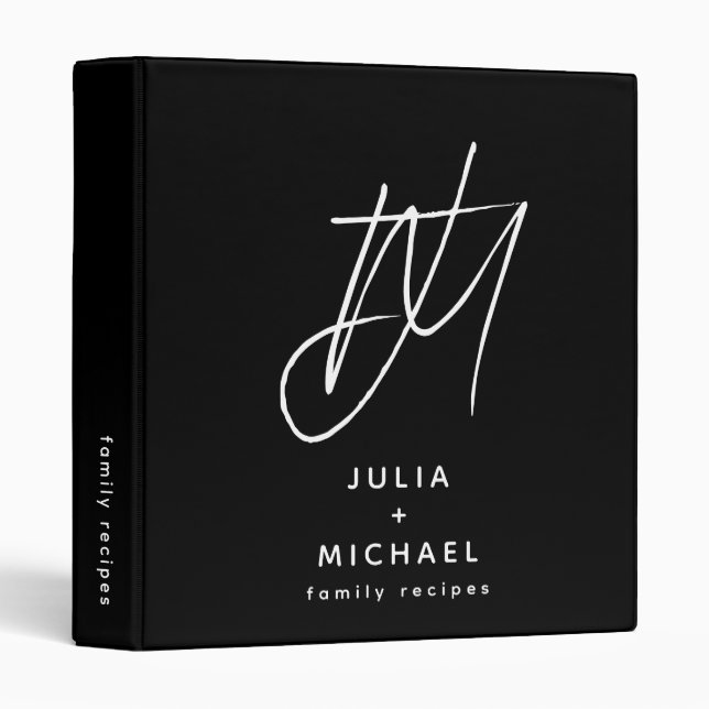 Family Recipe Modern Minimalist Black White 3 Ring Binder (Front/Spine)