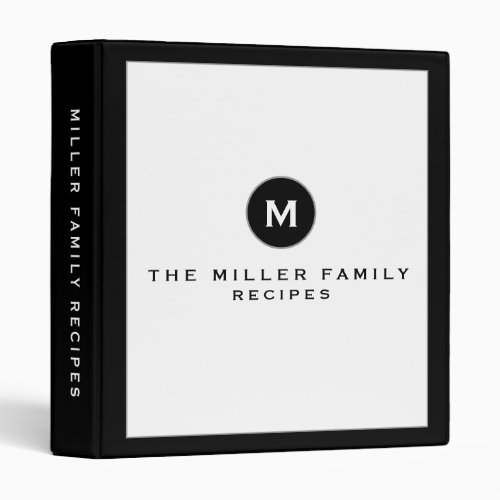 Family Recipe  Monogram Medallion  Black  White 3 Ring Binder