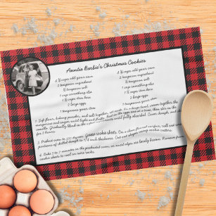 Family Recipe Red Black Plaid Holiday Photo Kitchen Towel
