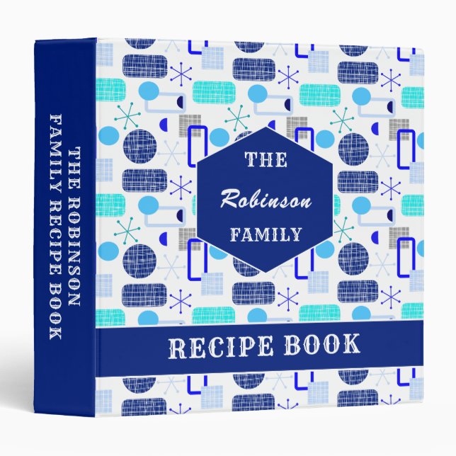 Family Recipe Retro Atomic Starburst Personalized  3 Ring Binder (Front/Spine)