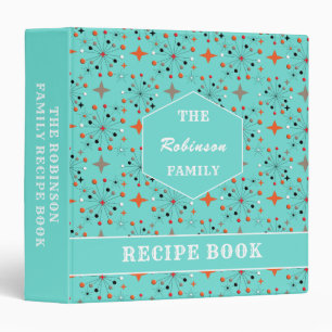 Family Recipe Retro Atomic Starburst Personalized 3 Ring Binder