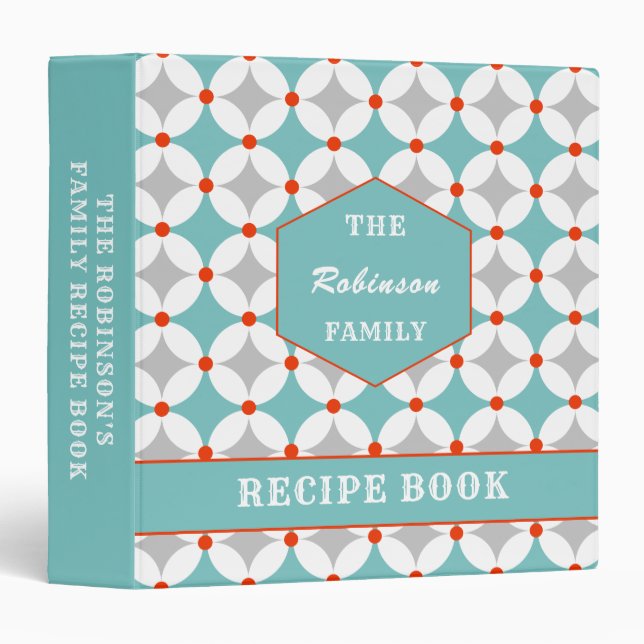 Family Recipe Retro Mid Century Personalized 3 Ring Binder (Front/Spine)