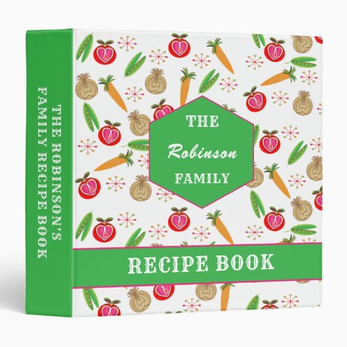 Family Recipe Retro Vegetables Personalized 3 Ring Binder
