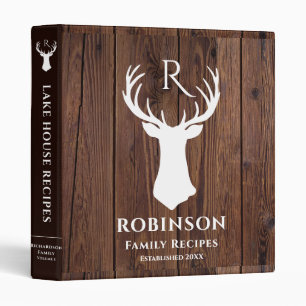 Family Recipe Rustic Monogram Initial Cookbook  3 Ring Binder