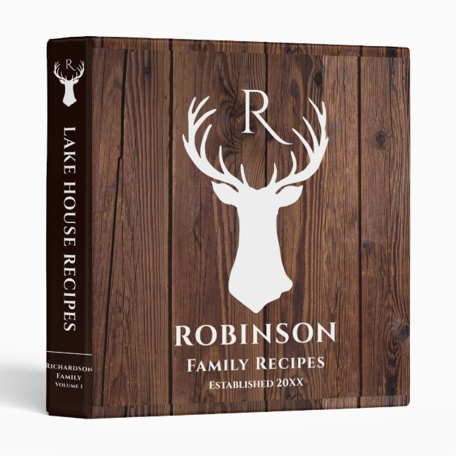 Family Recipe Rustic Monogram Initial Cookbook  3 Ring Binder (Front/Spine)