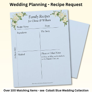Family Recipe Sheets, Blue & White Roses Letterhead