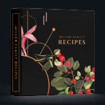 Family Recipes | Black Botanical Cherries 3 Ring Binder<br><div class="desc">Family recipe binder for organizing your family's recipes, meal planning or other subject. Features a stylish botanical cherry design with an abstract geometrical backdrop in a modern color palette with bright red cherries and green accents on a black background with custom coordinating text. Shown with your family name and "RECIPES"...</div>