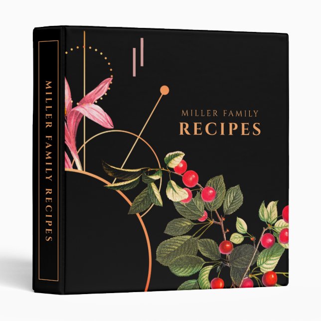 Family Recipes | Black Botanical Cherries 3 Ring Binder (Front/Spine)