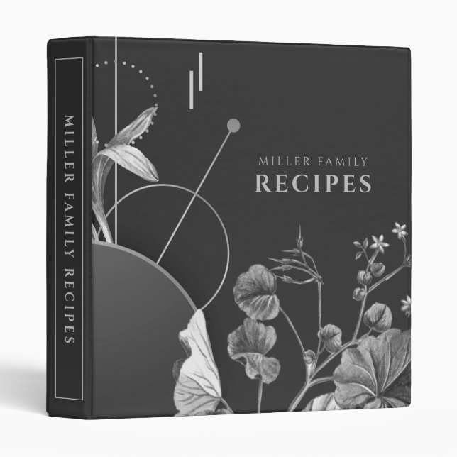 Family Recipes | Black White & Gray Cherries 3 Ring Binder (Front/Spine)