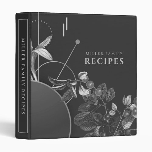 Family Recipes  Black White  Gray Cherries 3 Ring Binder