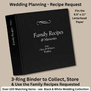Family Recipes Black White Infinity Scroll, 3 Ring Binder