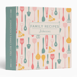 Family Recipes Colorful Kitchen Utensils 3 Ring Binder