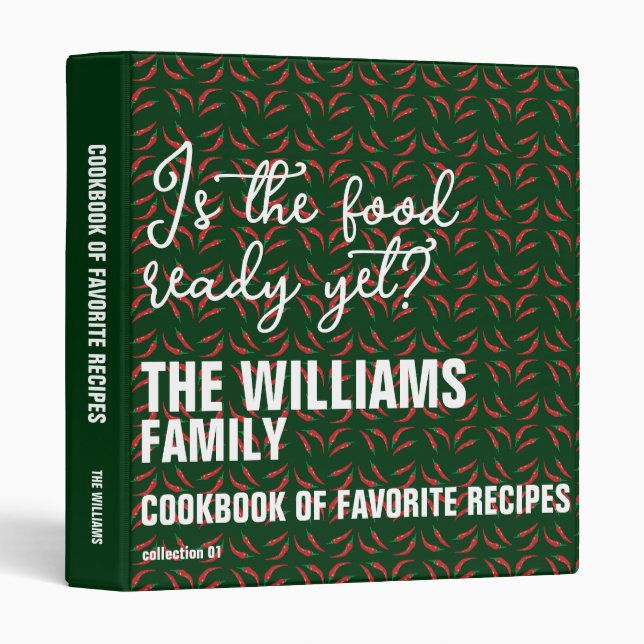 Family Recipes Funny Cookbook Pepper 3 Ring Binder (Front/Spine)