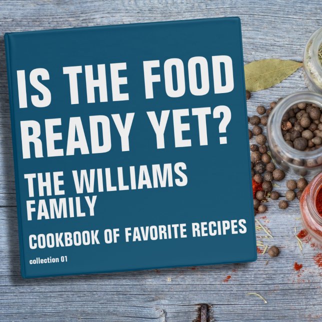 Family Recipes Funny Cookbook Typography Blue 3 Ring Binder (Creator Uploaded)