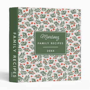 Family Recipes Modern Green Botanical Pattern 3 Ring Binder