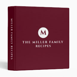 Family Recipes | Monogrammed | Burgundy 3 Ring Binder