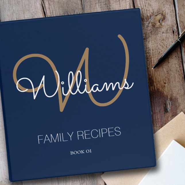 Family Recipes Navy Blue Modern cookbook 3 Ring Binder (Creator Uploaded)