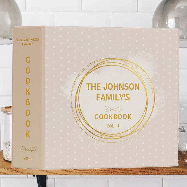 Family Recipes Organizer Gold Circles Geometric 3 Ring Binder (family recipes cookbook organizer binder personalized gift gold circles geometric farmhouse cottage )
