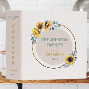 Family Recipes Organizer Sunflowers Greenery Gold 3 Ring Binder