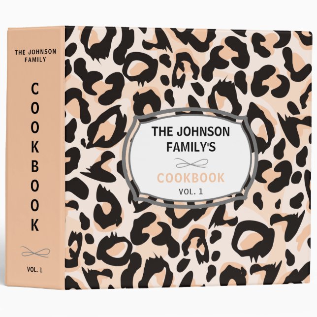 Family Recipes Organizer Wild Pink Cheetah Print 3 Ring Binder (Front/Spine)