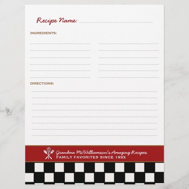 Family Recipes Personalized Binder Insert (Front)
