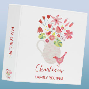 Family Recipes Personalized Bird Jug of Flowers 3 Ring Binder