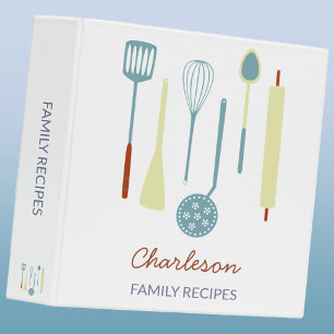 Family Recipes Personalized Retro Kitchen Utensils 3 Ring Binder