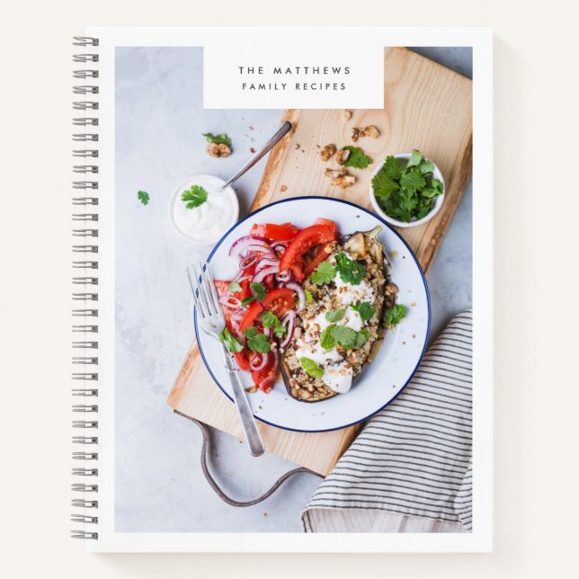 Family Recipes Photo Clean Simple Minimalist White Notebook (Front)