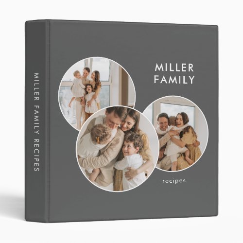 Family Recipes Photo Minimalist Gray 3 Ring Binder