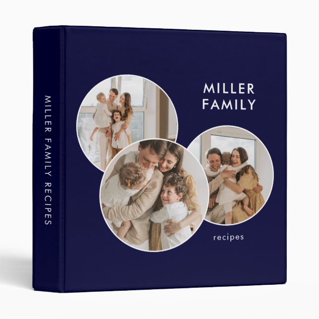 Family Recipes Photo Minimalist Navy Blue 3 Ring Binder (Front/Spine)