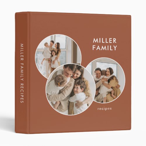 Family Recipes Photo Minimalist Terracotta 3 Ring Binder