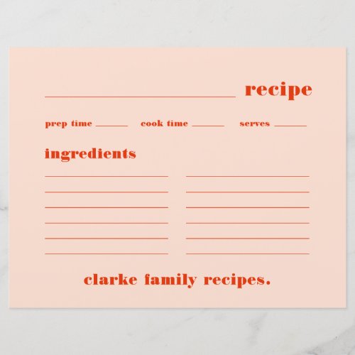 Family Recipes Retro Pink and Red Recipe Card
