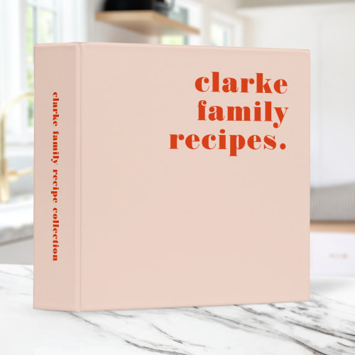 Family Recipes Retro Vintage Blush Pink and Red 3 Ring Binder
