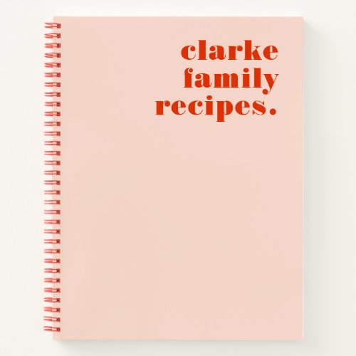 Family Recipes Retro Vintage Blush Pink and Red Notebook
