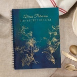 Family recipes vintage journal organizer cookbook<br><div class="desc">Cookbook recipe organizer book with elegant antique vintage gold floral motifs on a watercolor navy blue background.             Personalize it with chef or family name and your text.</div>
