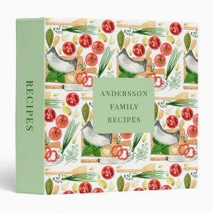 Family Recipes Watercolor Mediterranean Cooking  3 Ring Binder