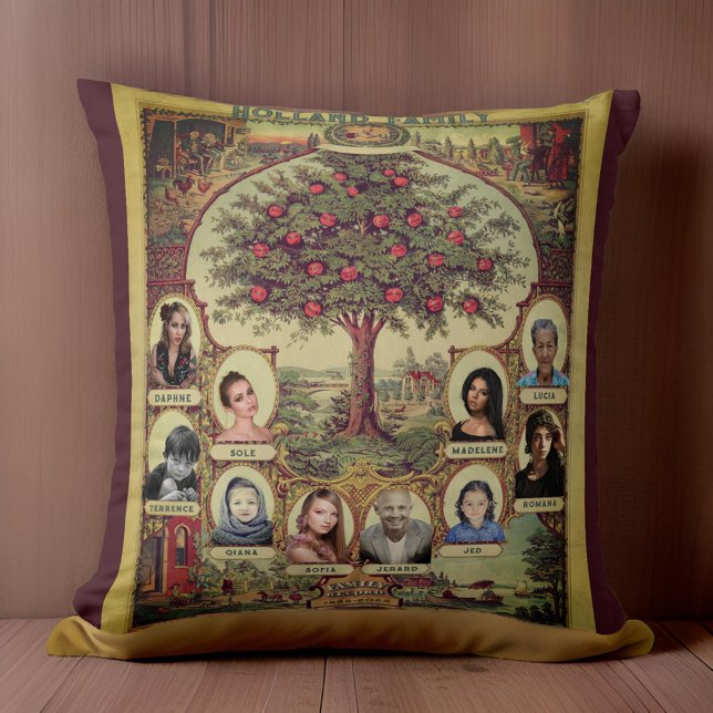 Family Records Tree Keepsake Burgundy Throw Pillow (Creator Uploaded)