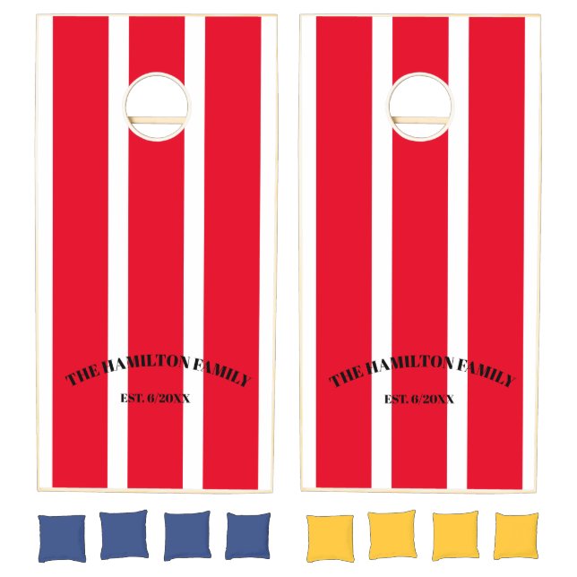 Family Red Striped Monogram Cornhole Set (Set)