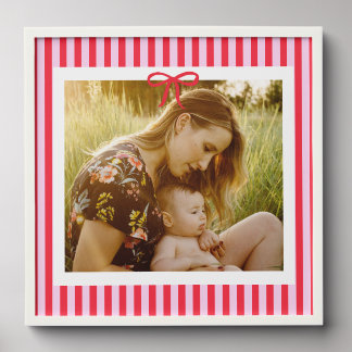family red stripes bow trendy stylish frame peel and stick photo tile